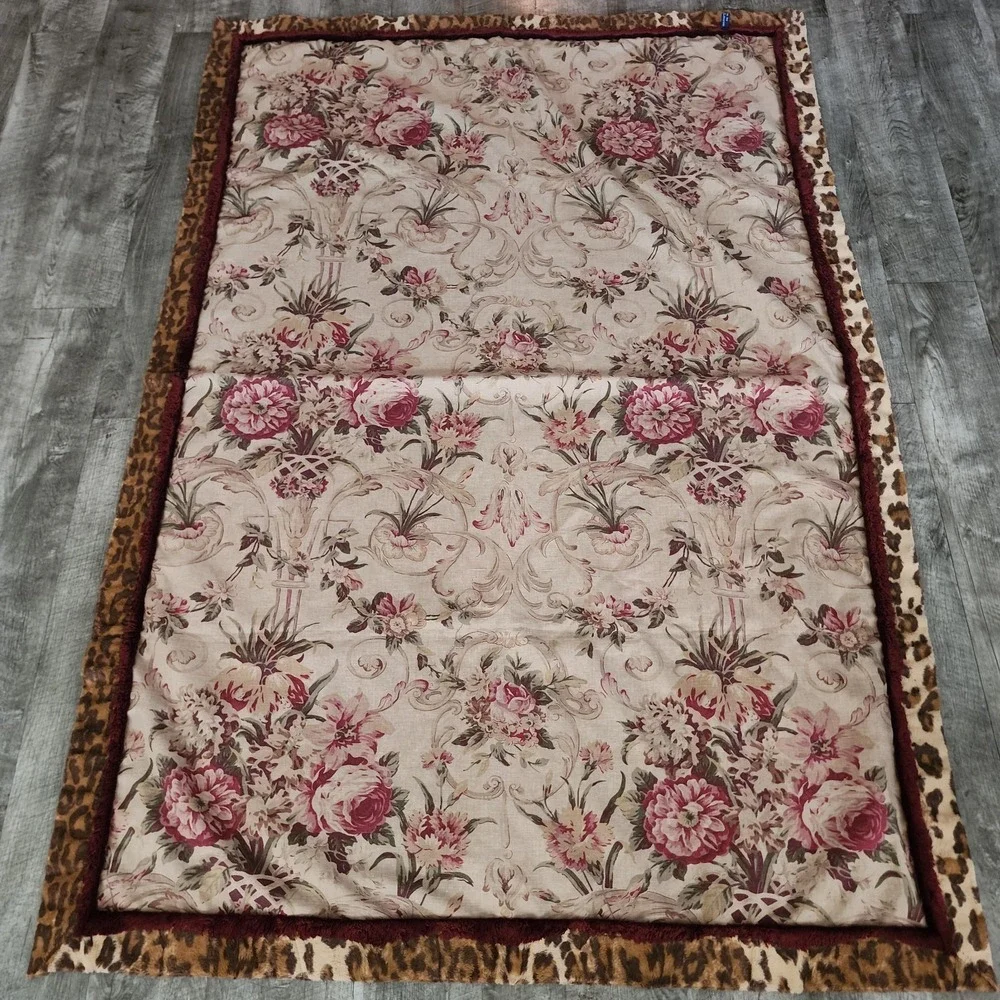 Vintage 90s Ralph Lauren Floral Leopard Print Guinevere Blanket Throw 48x71